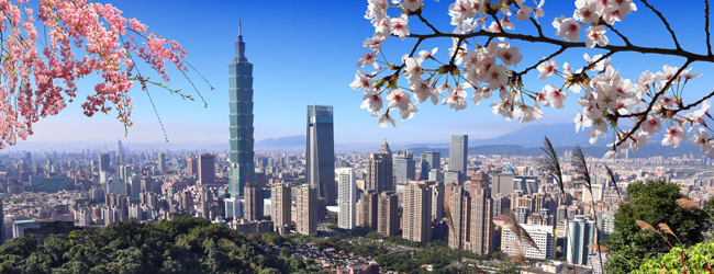LISA-Sprachreisen-Erwachsene-Chinesisch-Taiwan-Taipei-Skyline-Hochhaeuser-Fruehling-Blueten