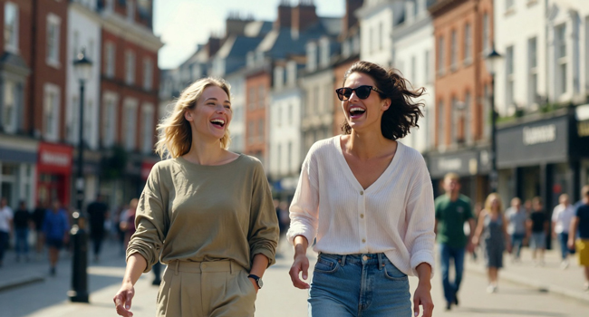 Deux participantes adultes se promenant en ville à Brighton lors d’un séjour linguistique LISA! en Angleterre