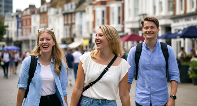Séjours linguistiques pour adultes en Angleterre Brighton avec LISA! – découvrir la ville et profiter du temps libre Participants adultes se promenant en ville à Brighton lors d’un séjour linguistique LISA! en Angleterre