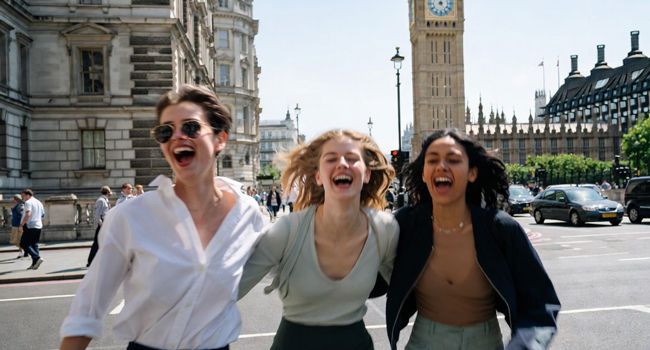  Adultes à Londres Angleterre devant Big Ben lors d’un séjour linguistique LISA! profitent de la ville ensemble