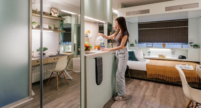 Studio à Londres Angleterre lors d’un séjour linguistique LISA! pour adultes avec cuisine et espace de vie moderne