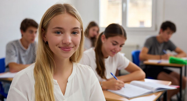 Adolescents apprenant ensemble dans une salle lumineuse lors d’un séjour linguistique pour étudiants à Brighton Cours d’anglais à Brighton pour étudiants avec LISA!