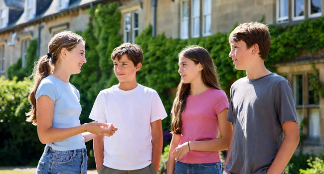 Séjours linguistiques à Portsmouth avec LISA! – résidence, hébergement et vie en communauté dans le jardin Étudiants dans une résidence à Portsmouth lors d’un séjour linguistique LISA! discutent ensemble dans le jardin de l’hébergement