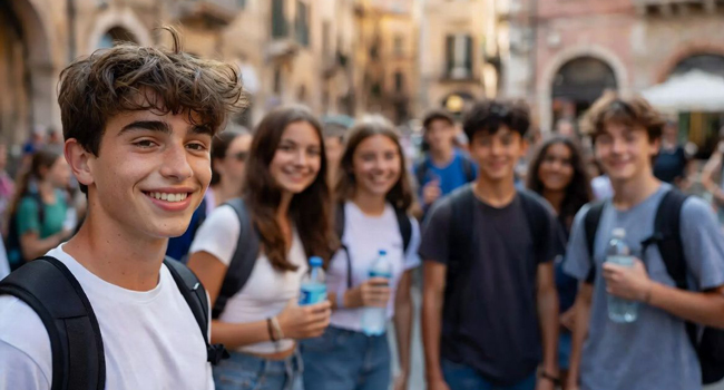 Groupe d’élèves découvrant Florence pendant un séjour linguistique LISA! d’italien avec encadrement en Italie
