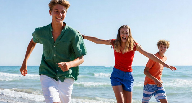 Séjour linguistique italien à Lignano avec LISA! – plage, loisirs et aventure linguistique au bord de la mer Jeunes profitant de la plage et de la mer lors d’un séjour linguistique LISA! à Lignano tout en apprenant l’italien dans une ambiance estivale