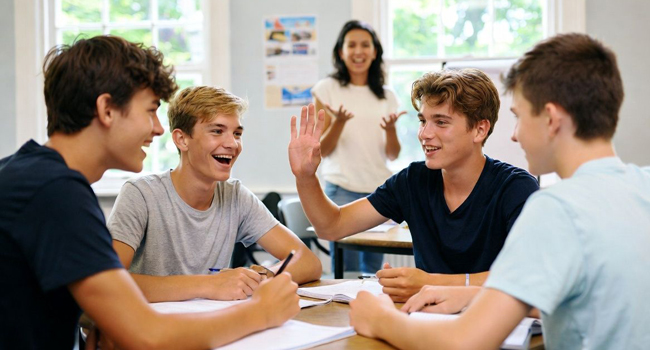 Apprendre l’italien lors d’un séjour linguistique LISA! à Orbetello Élèves apprenant l’italien en classe pendant un séjour linguistique LISA! à Orbetello, en Italie