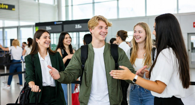 Arrivée à Salerne pour un séjour linguistique LISA! d’italien Groupe d’élèves à leur arrivée pour un séjour linguistique LISA! d’italien à Salerne, en Italie