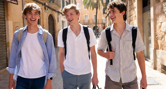 Jeunes adultes explorent la ville à Majorque lors d’un séjour linguistique LISA! profitent de l’ambiance méditerranéenne