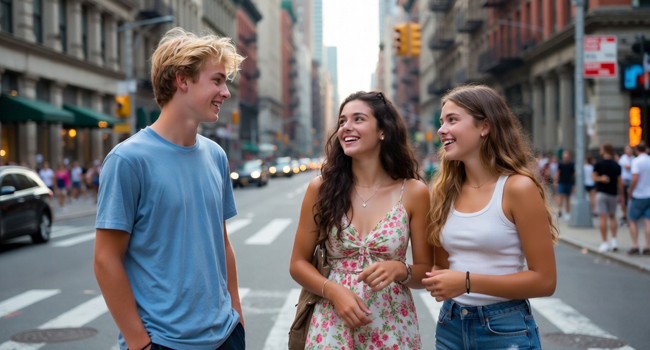 Sprachreisen für junge Erwachsene USA mit LISA! Sprachreisen Junge und zwei Mädchen im Alter von 20 Jahren auf Sprachreise Young Adults in den USA