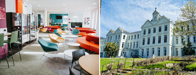 Die LISA! Sprachschule in Jersey im Sommer Gebäude und Lounge an der LISA! Sprachschule in Jersey